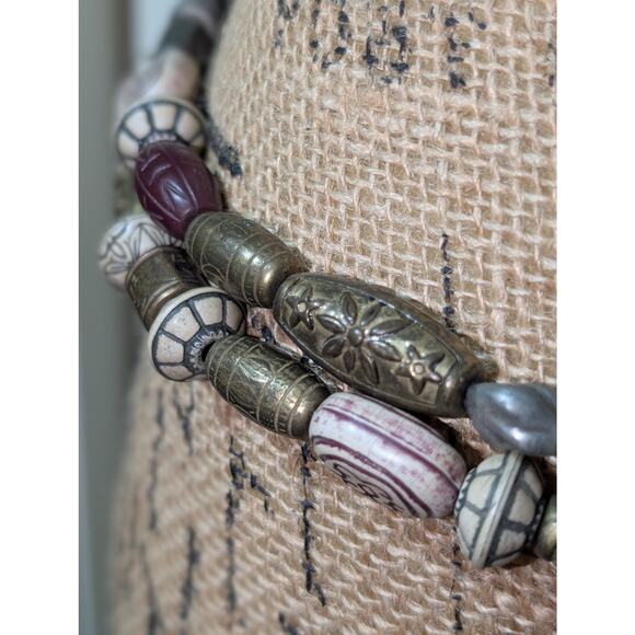 Vintage New York Studio Tribal Bead Double Strand Bronze Metal 33\